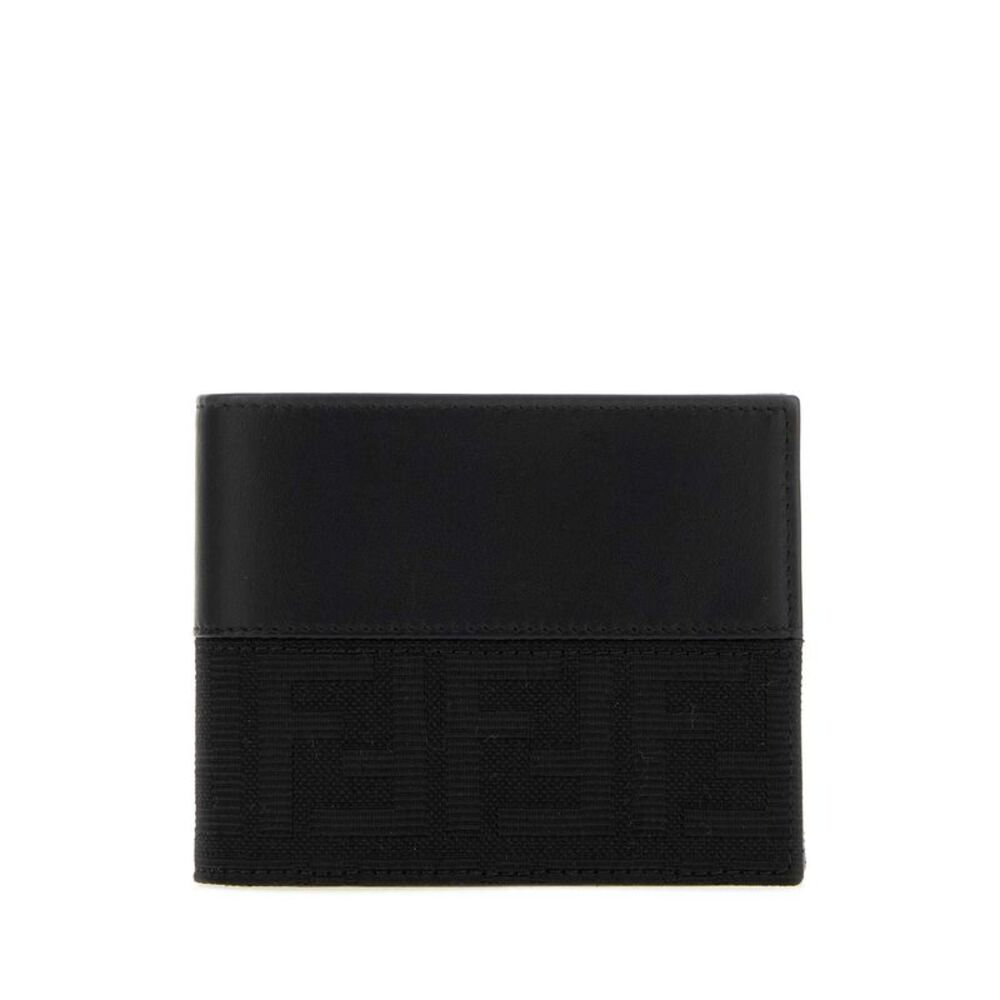 Fendi Men Black Jacquard And Leather Ff Wallet